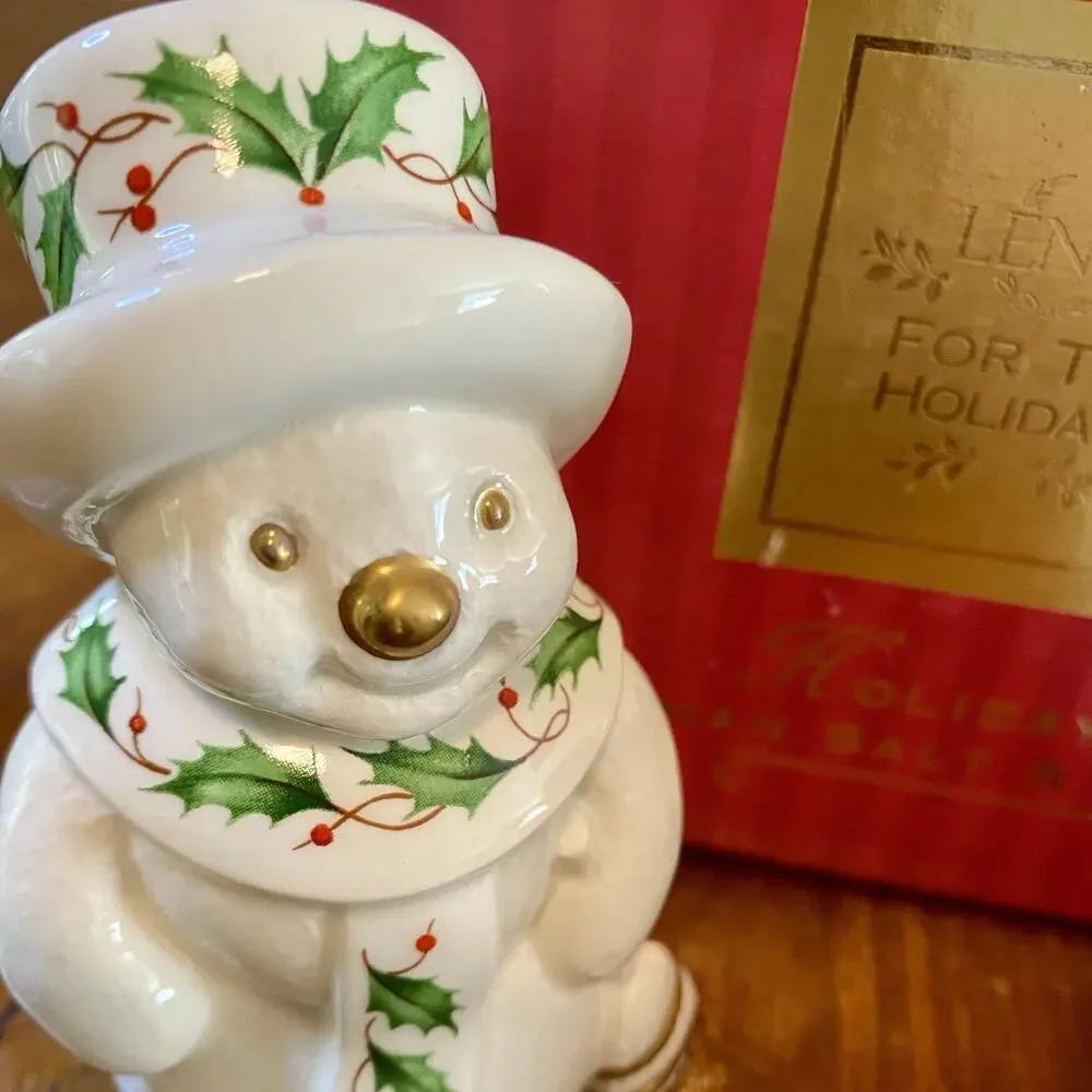 Vintage Lenox Snowman Salt And Pepper Shakers 1998 Christmas In Box Holiday.